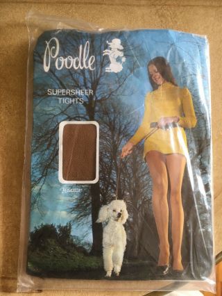 Vintage Poodle Supersheer Candle Glow Tights Nude Pantyhose W/ Model Med Long