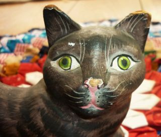 Adorable Hand Painted Antique / Vintage French Wooden Toy Cat - 1920 