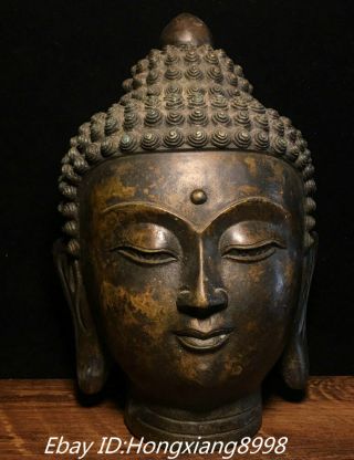 9  Old Tibet Pure Bronze Shakyamuni Sakyamuni Amitabha Buddha Head Statue
