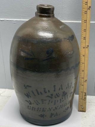 Rare Antique 2 Gallon Williams & Reppert Greensboro Pa Salt Glaze Stoneware Jug