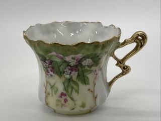 Vtg Antique Rs Prussia Pink Flowered Gold Rim And Handle Mini Tea Cup 2 " X 3 "