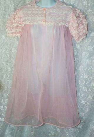 Vtg Snowdon Frilly Pink Chiffon Babydoll Negligee Nightgown Peignoir M
