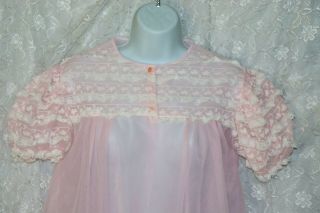 VTG Snowdon Frilly Pink Chiffon Babydoll Negligee Nightgown Peignoir M 3