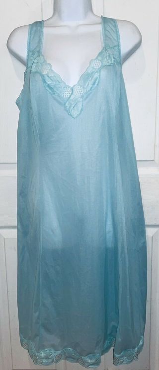 Vintage Nos Coba Italy Aqua Nylon & Lace Lingerie Nightgown L