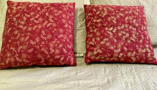 Vintage Accent Pillows Pair Home Decor Cushions Red Embroidered Wool 14 " X 14 "