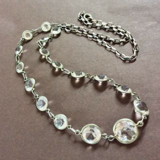 Vintage Antique Rivière Clear Crystal Bezel Open Back Faceted Glass Necklace