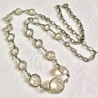 Vintage Antique Rivière Clear Crystal Bezel Open Back Faceted Glass Necklace 2