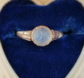 Antique 14k Rose Carved Moonstone Man In The Moon Ring