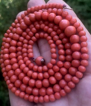 Antique Victorian 19th C.  Natural Coral Beads Necklace Gold Coral Clasp 36.  7gr