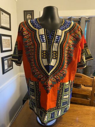 Vintage African Mens Dashiki Top Ethnic Tribal Cotton Tunic Colorful Boho Shirt