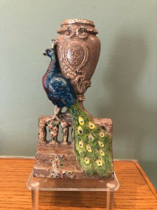 Antique Hubley 208 Cast Iron " Peacock By Urn " Doorstop With Paint