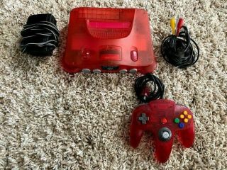 Nintendo 64 N64 Watermelon Red Console W/ Controller & Cables Authentic Great