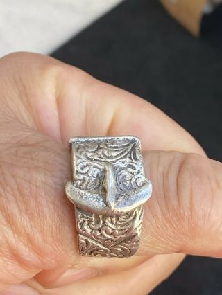 Antique Silver Belt Buckle Silver Ring - Uk Size S/t