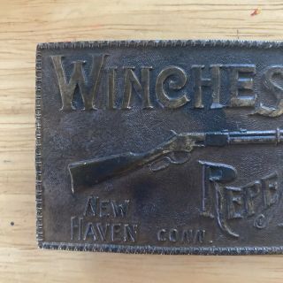 Winchester Repeating Arms Belt Buckle Vintage Brass Haven Connecticut USA 2