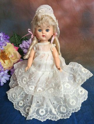 Antique Vintage Handmade Doll Dress Bonnet Organdy Embroidery Bye - Lo Baby 8 - 10 "