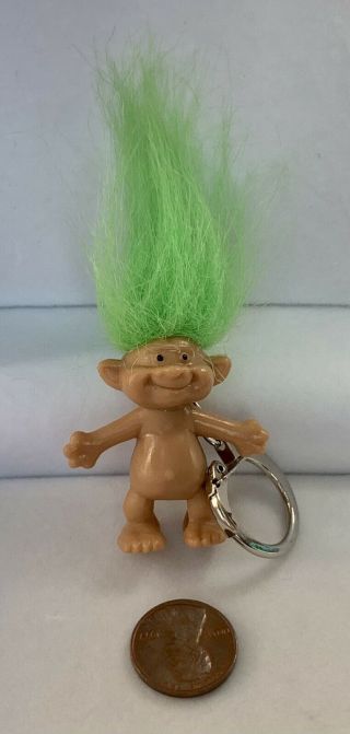 Vintage 1991 Acme Troll Keychain/ Pencil Topper Neon Green Hair 3.  5 Inches Tall