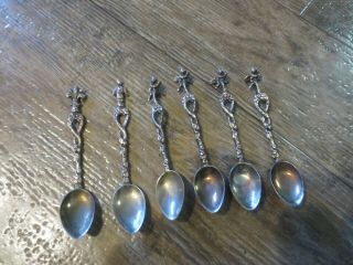 Vintage Demitasse Silver Plated Spoons With Figures Cherub Italy Set Of 6