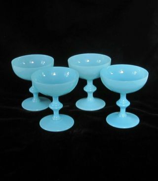 Set 4 Antique Portieux Vallerysthal Opaline Champagne Coupes Sherbets Baby Blue