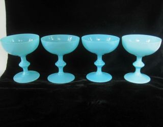 SET 4 ANTIQUE PORTIEUX VALLERYSTHAL OPALINE CHAMPAGNE COUPES SHERBETS BABY BLUE 2