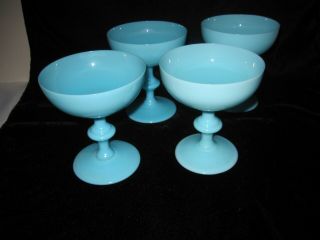 SET 4 ANTIQUE PORTIEUX VALLERYSTHAL OPALINE CHAMPAGNE COUPES SHERBETS BABY BLUE 4