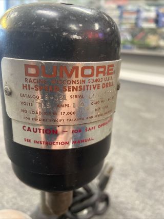 Dumore Hi - Speed Sensitive Drill 18 - 021 115volt 1amp 0 - 60hz 1/16hp Antique