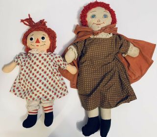 2 - Vintage Raggedy Ann Dolls 21” & 16” Musical Lullaby Wind - Up