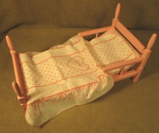 Vintage Vogue Ginny Doll Furniture - Pink Wood Bed W/mattress & Sheet Set