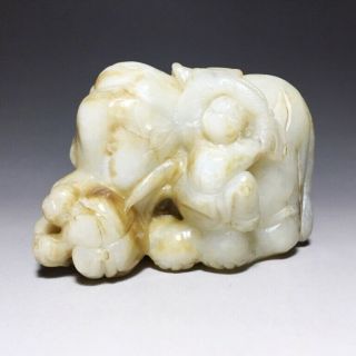 Chinese Antique Jade Carving Elephant And Figure