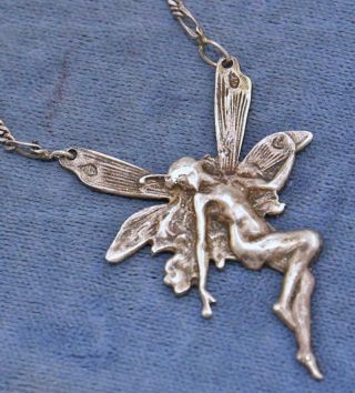Exquisite Antique Marked Sterling Art Nouveau Fairy Nymph Necklace P3