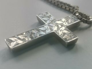 An 1890 Antique Hallmarked Silver Cross Pendant On Modern Silver Box Chain - 11g
