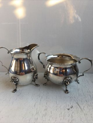 Vintage Sterling Silver Sugar Bowl Creamer With Lion Heads Feet Prill Silver Co