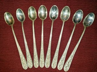 Stieff Corsage Sterling Silver Flatware - Set Of 8 - Iced Tea Spoons 7 1/2 "