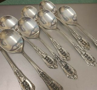 Set Of 8 Wallace Rose Point Sterling Silver Cream Soup Spoons 6 " No Mono C02