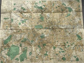 Bacons Large Print Map Of London And Suburbs Cloth Vintage Map