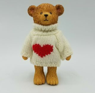 Russ Resin 4.  5 " Teddy Bear Jointed Arms,  Legs,  Head Christmas With Heart Sweater