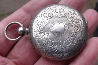 Antique Swiss Silver 0.  935 Ladies Pocket,  Fob Watch.  Hand Engraved Case.