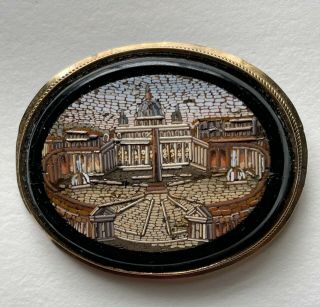 19th Century 14k Gold Micro Mosaic Brooch St.  Peter 