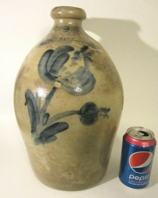 Antique Moyer Harrisburg Salt Glazed Stoneware Cobalt Blue Tulip 2g Jug