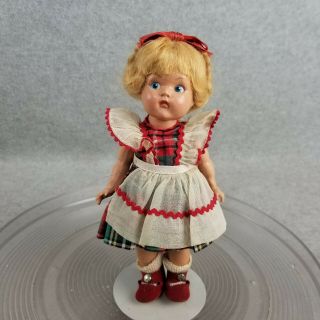 8 " Vintage Hard Plastic Painted Eyes Vogue Ginny Doll W Tagged Dress & Braids