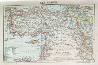 1904 Antique Turkey Kleinasien Lesser Asia Minor Anatolia Geograp Map Lithograph
