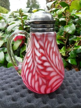 Antique Cranberry Glass Fern Syrup Pitcher 2