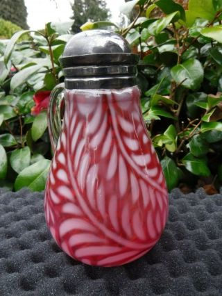 Antique Cranberry Glass Fern Syrup Pitcher 3