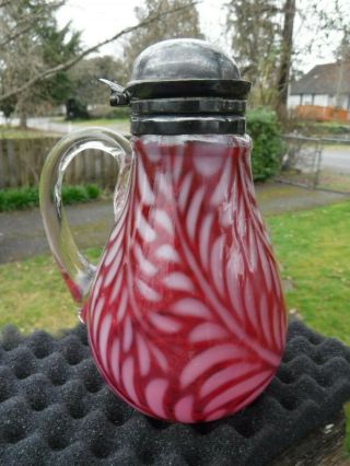 Antique Cranberry Glass Fern Syrup Pitcher 4