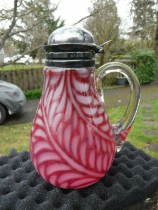 Antique Cranberry Glass Fern Syrup Pitcher 5