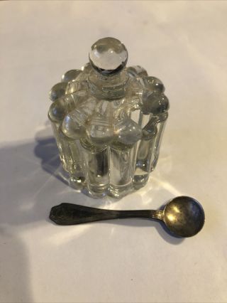 Vintage Antique Crystal Glass Salt Server Cellar Sterling Silver Spoon
