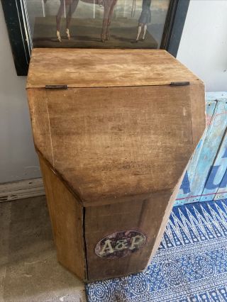 Rare Antique Late 19th Century A&p Wood Coffee Crate Bin General Store
