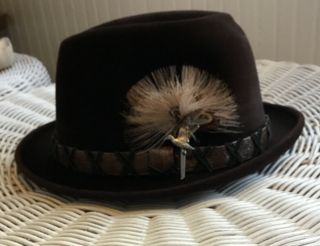 Men’s Fedora Hat Vintage Champ “feel The Felt” 6 3/4 Feathered Velour