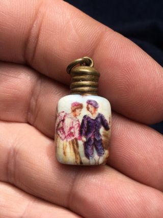 Antique Hand Painted Porcelain Miniature Scent Perfume Bottle