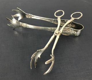 2 Vintage Wallace Silver Plated Eagle Claw Sugar Cube Tongs Ice Cube
