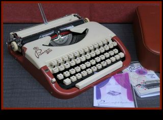 Rare Slim Colonial Princess Typewriter 50s Tile Red&cream Lacquer - (video)
